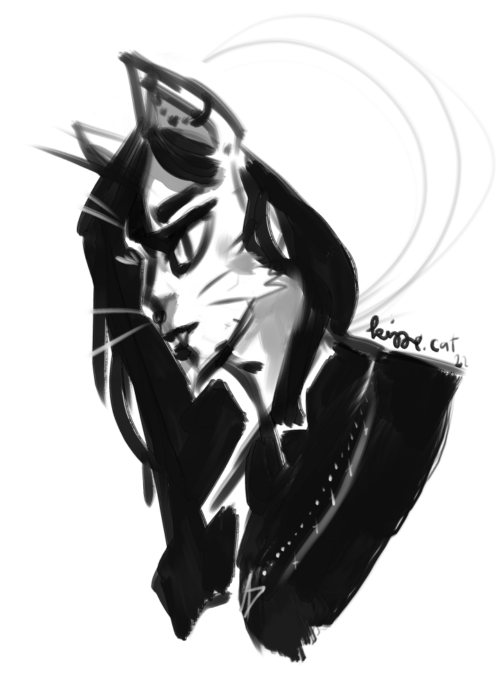 digital sketch painting of a goth cat furry guy